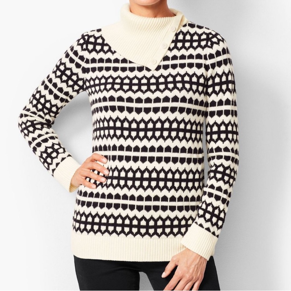 Talbots Geo Print Button Neck Sweater